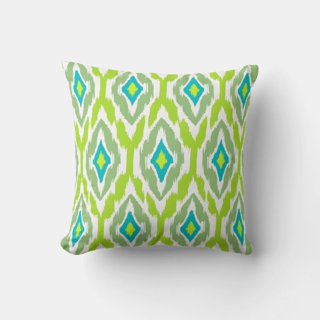 Coussin Vert citron turquoise Ikat Motif tribal 1a (Recto)