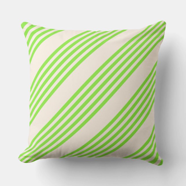 Coussin Vert citron vert et beige cinq rayures motif (Recto)