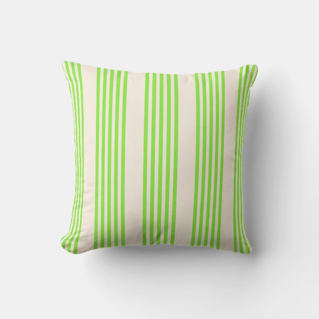 Coussin Vert citron vert et beige cinq rayures motif (Recto)