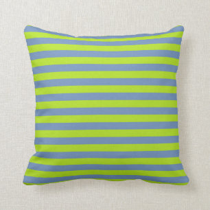 Coussin Vert de chaux et rayures bleues/grises