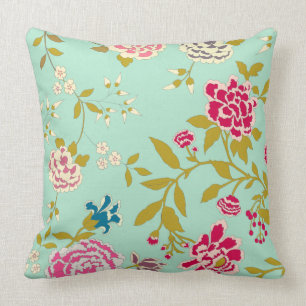 Coussin Vert de jade de conception florale de Chinoiserie