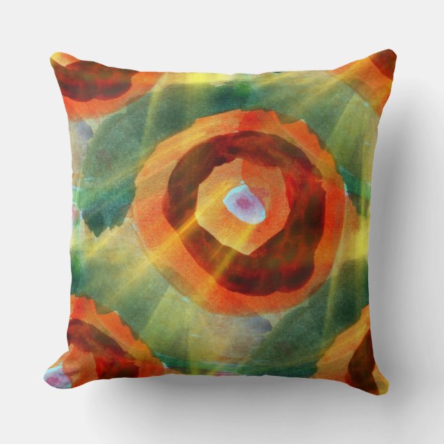 Coussin vert de l'eau d'abrégé sur texture d'art, orange, (Recto)