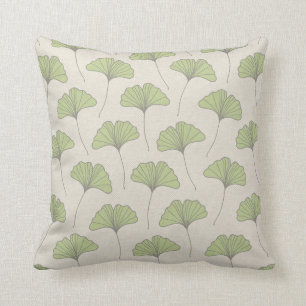 Coussin Vert de motif de feuille d'arbre de Ginkgo sur le