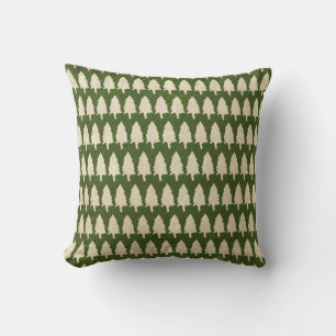 Coussin vert de Noël avec forêts d'arbres