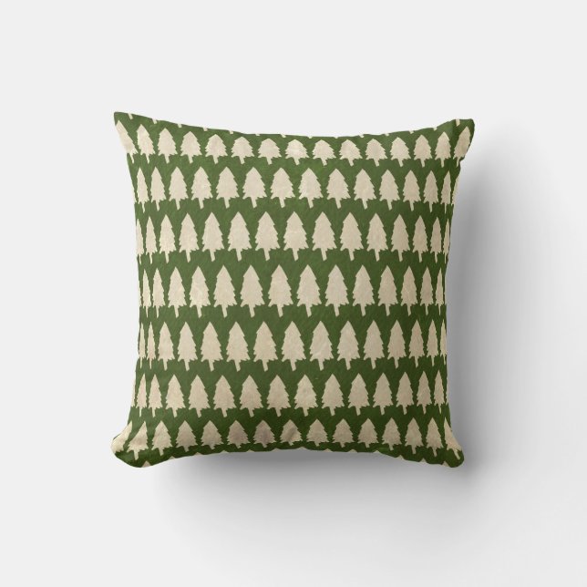 Coussin vert de Noël avec forêts d'arbres (Recto)
