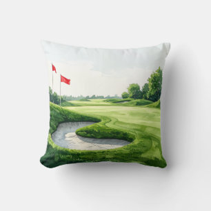 Coussin Vert de putting de golf avec drapeau rouge