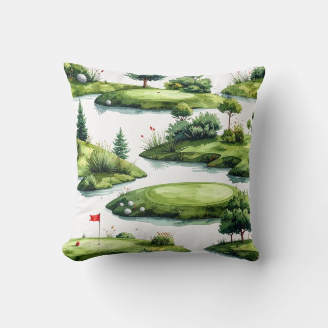 Coussin Vert de putting de golf avec drapeau rouge (Recto)