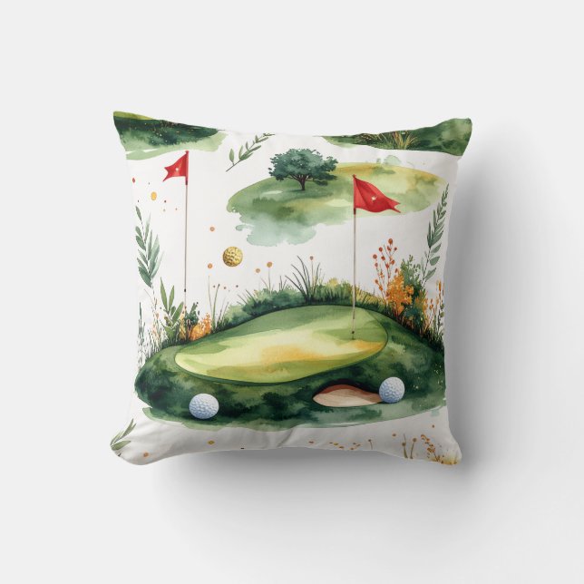 Coussin Vert de putting de golf avec drapeau rouge (Recto)