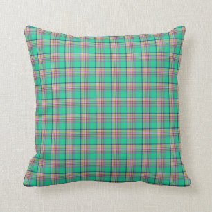 Coussin Vert de Seafoam et plaid Girly rose
