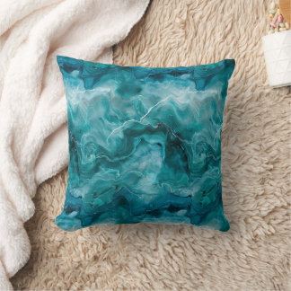 Coussin Vert de teint en marbre aquarelle côtier