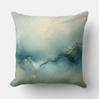 Coussin Vert Doux Sarcelle Bleu Champagne Abstrait Océan