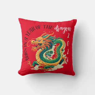 Coussin vert Dragon état de naissance rouge chinois Année