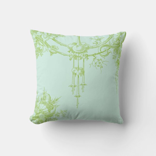 Coussin Vert élégant floral, de feuille et Aqua (Recto)