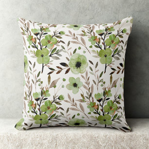 Coussin Vert Elégant vintage fleur sauvage motif floral