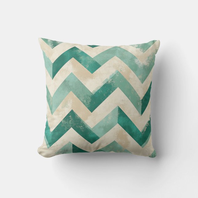 Coussin Vert émeraude Abstrait Chevron Aquarelle (Recto)