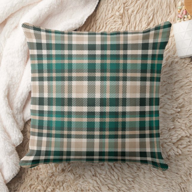 Coussin Vert émeraude et carreaux de Noël marron (Couverture)