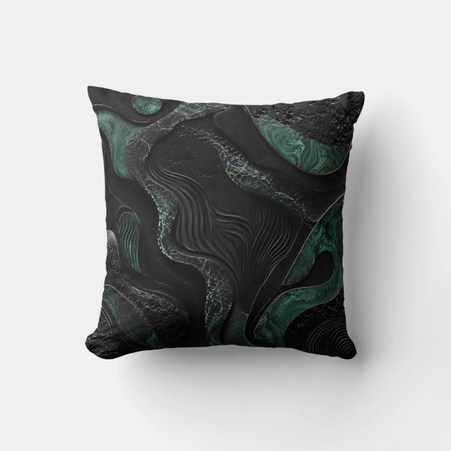 Coussin Vert émeraude et noir, décoration de luxe abstrait (Recto)