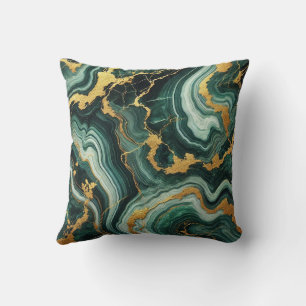 Coussin Vert émeraude et or aspect marbre mariage glamour