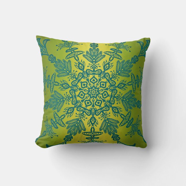 Coussin Vert et conception à double face turquoise de Boho (Recto)