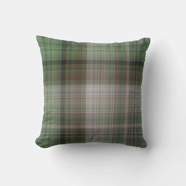 Coussin Vert et marron à carreaux de forêt de pins (Recto)