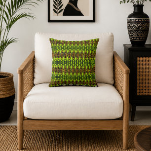 Coussin Vert et orange géométrique vibrant