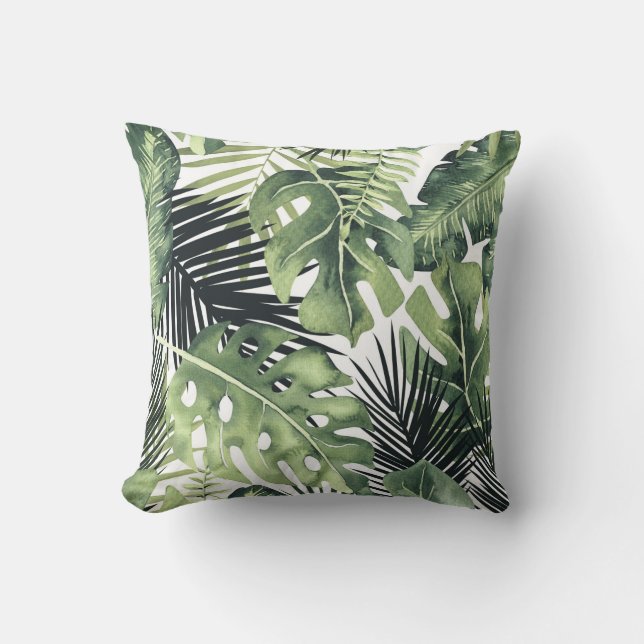 Coussin Vert Feuille Botanique Tropical Plante Été Chic (Recto)