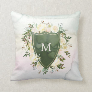 Coussin Vert floral de la crête d'aquarelle avec le