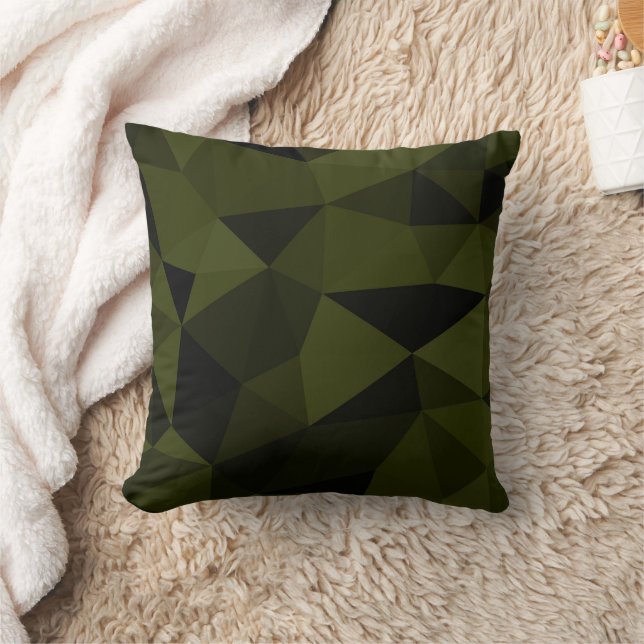 Coussin Vert foncé de l'armée noir motif de maille géométr (Couverture)