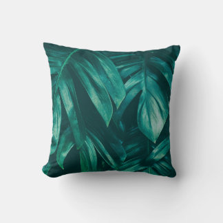 Coussin Vert foncé, feuillage de jungle tropicale.