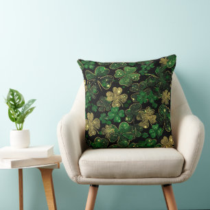 COUSSIN VERT FONCÉ & OR THÈME IRLANDAIS FINITION PAILLETÉE