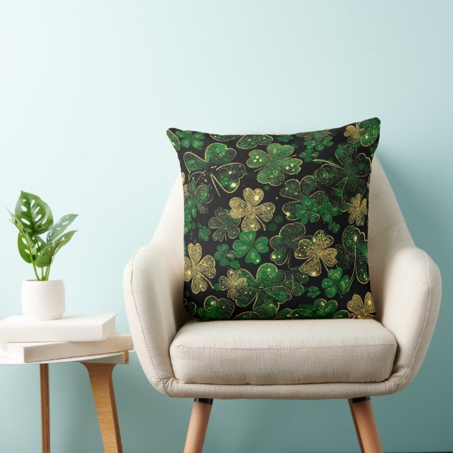 COUSSIN VERT FONCÉ & OR THÈME IRLANDAIS FINITION PAILLETÉE (Chaise)