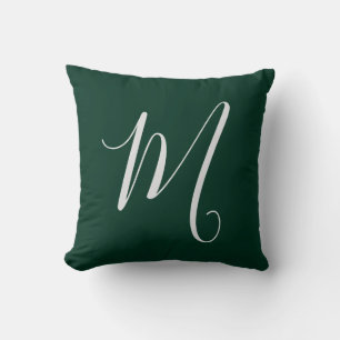 Coussin Vert foncé uni élégant moderne monogramme nom prop