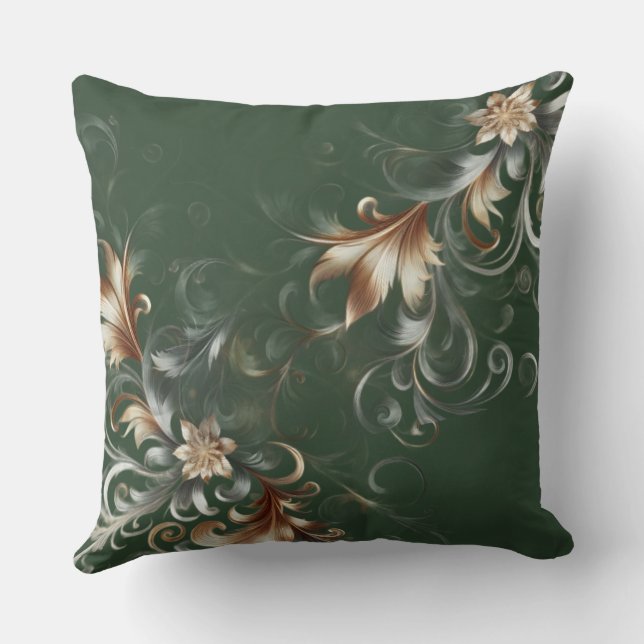 Coussin Vert forêt avec or et argent (Verso)