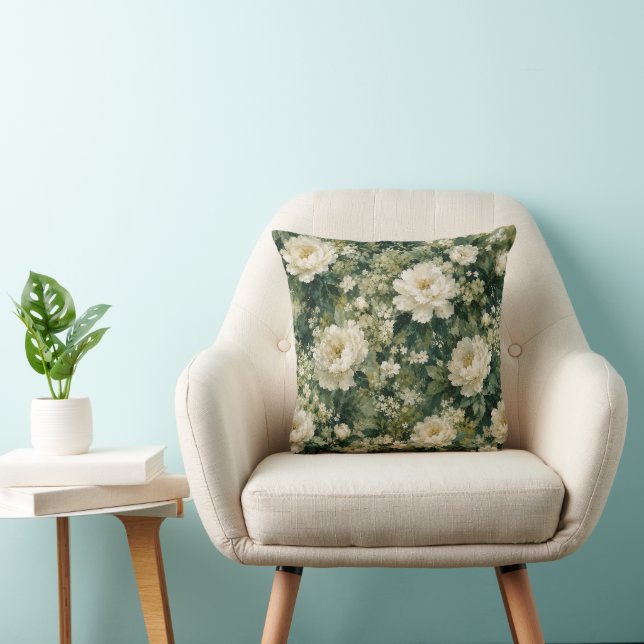 Coussin Vert forêt Décoration intérieure florale romantiqu (Chaise)