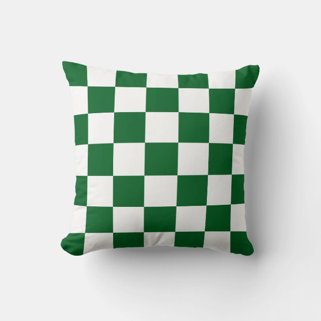 Coussin Vert forêt et carreaux blancs (Recto)