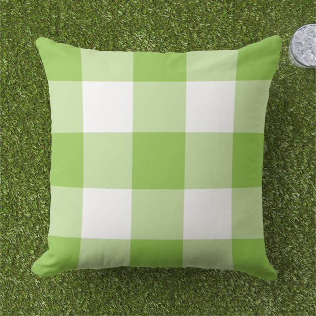 Coussin Vert Gingembre Gras Vichy Blanc Grand Damier (Herbe)