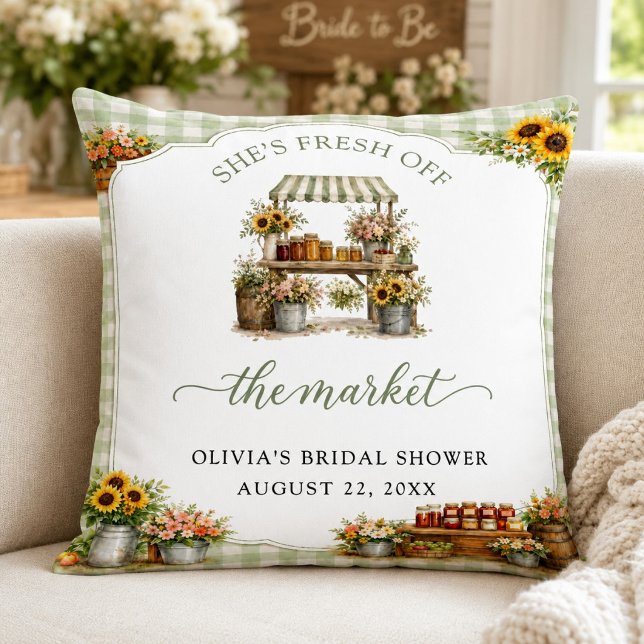 Coussin Vert Gingham Rustique Elle est fraîche sur le marc (Rustic Green Gingham She's Fresh Off The Market Throw Pillow)