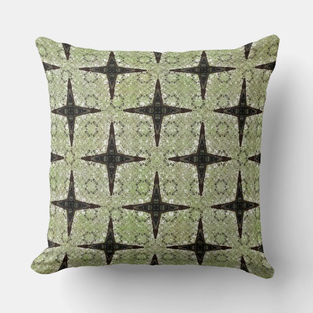 Coussin Vert, Gris, Bronze Motif Étoile Vintage (Recto)