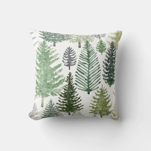 Coussin Vert Gris Hiver Pin Arbres Vacances Jeu d'Oreiller (Recto)