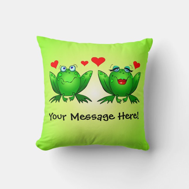 Coussin Vert heureux de coeurs d'amour de grenouilles de (Recto)