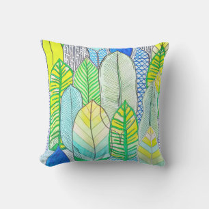 Coussin Vert Jaune mignon Moderne Tropical Boho Feuille