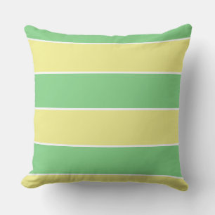 Coussin vert & jaune pastel large rayures