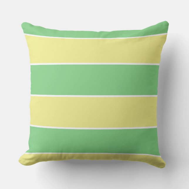 Coussin vert & jaune pastel large rayures (Recto)