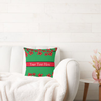 Coussin Vert Kelly, floral noir et rouge Votre texte ici