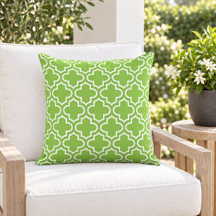 Coussin Vert Lime Gras Treillis Quatrefeuilles Blanc