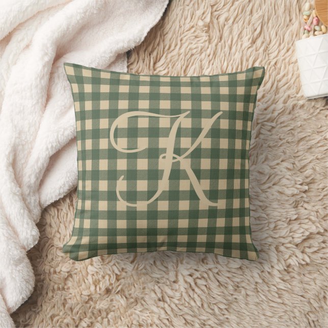Coussin Vert Marron Tampon Buffalo Plaid Rustique Campagna (Couverture)