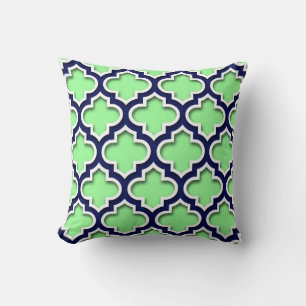 Coussin Vert Menthe, Bleu Marine et Blanc Motif Tréma à Qu