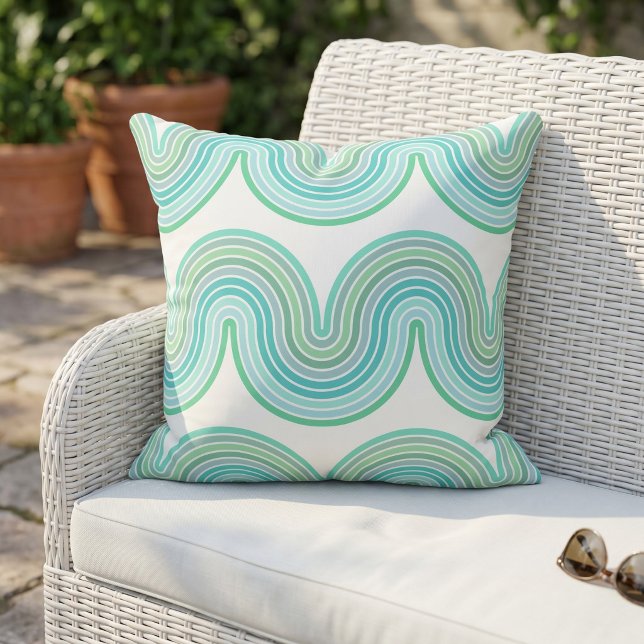 Coussin Vert menthe chic Turquoise Bleu Blanc Motif Vague (Créateur téléchargé)