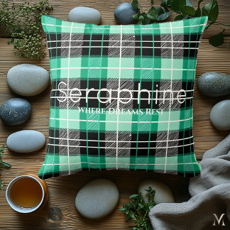 Coussin Vert menthe et carreaux noirs | Tartan rêvé person