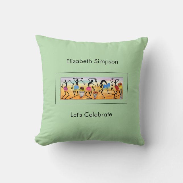 Coussin Vert mignon, Art Africain, Danse Bref (Recto)
